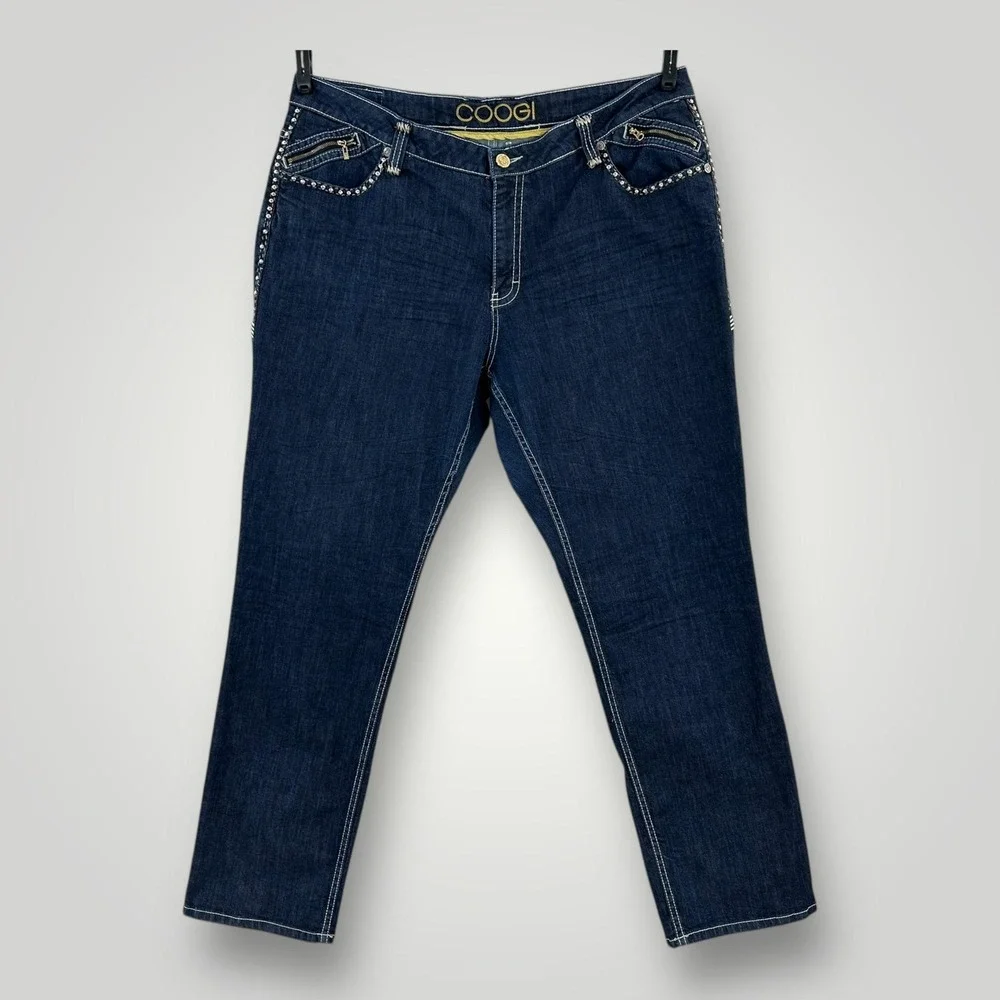 Coogi Jeans Womens 22 (44x33.5) Blue Dark Wash Straight High Rise Studded Denim